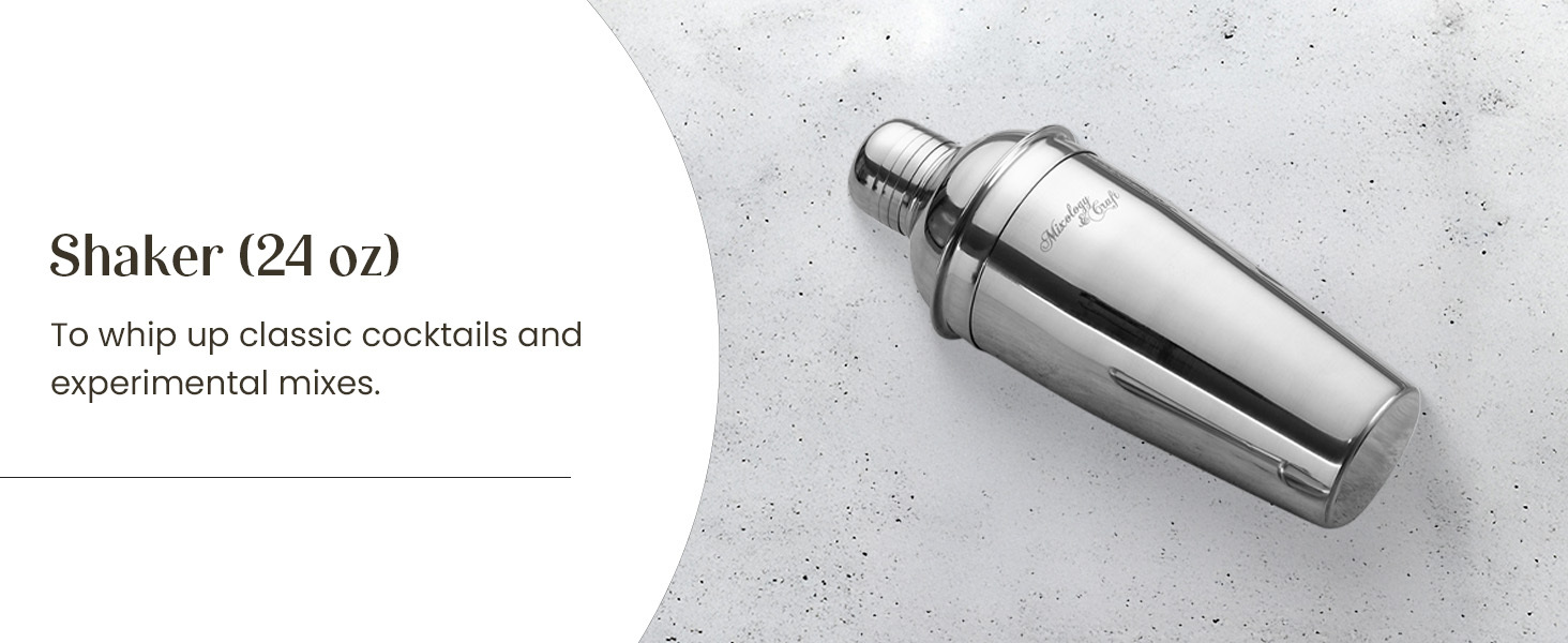 Mixology & Craft 16-Piece Stainless Steel Cocktail Shaker Set, 24 oz Cobbler Martini Shaker, Mixology Bartender Kit with Strainer, Travel Cocktail Kit in Gift-Ready Tube, Bartending Bar Kit Tools