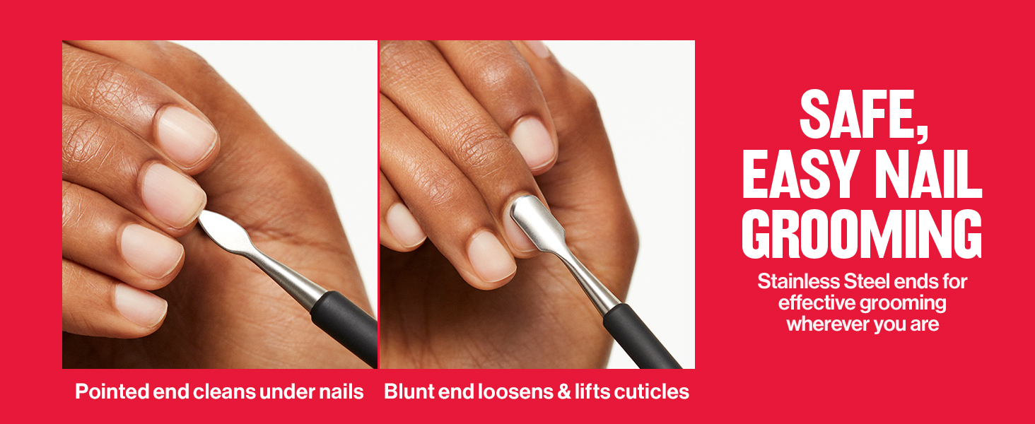 Revlon Expert Dual-Ended Nail Groomer, Stainless Steel Manicure Tool, Clean Under Fingernails and Lift Cuticles, 1 Count