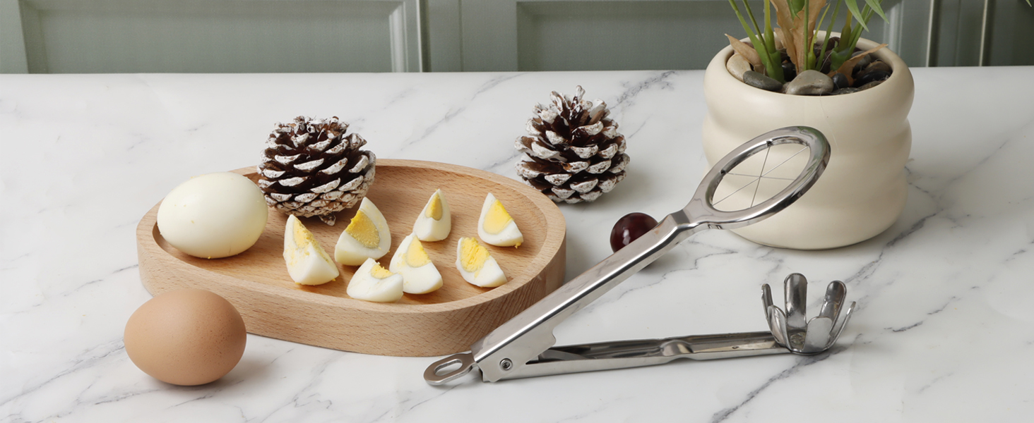 Best Utensils Stainless Steel Egg Slicer Wedger Cutter, Divides Hard Boiled Eggs Into 6 Equal Segments In One Action
