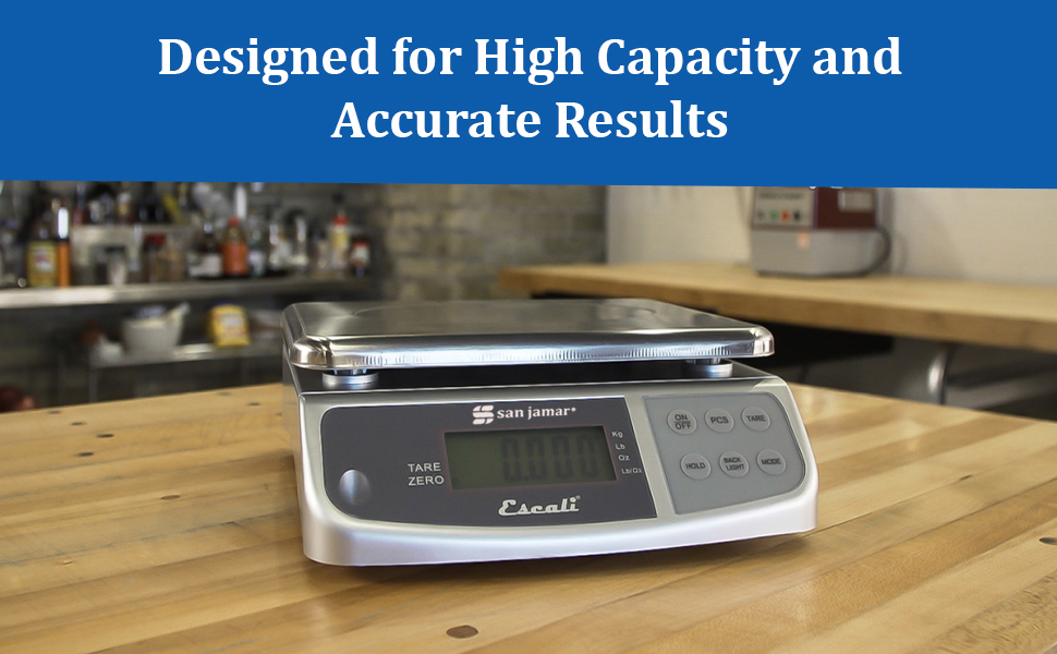 San Jamar Escali Promzr M-Series Digital Scale with Display Hold for Kitchens and Restaurants, Metal, 33 Pound, Silver