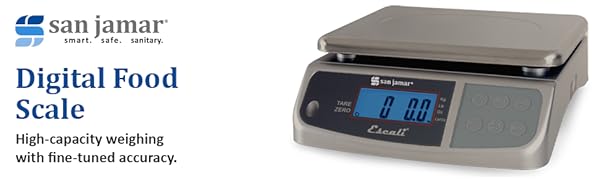 San Jamar Escali Promzr M-Series Digital Scale with Display Hold for Kitchens and Restaurants, Metal, 33 Pound, Silver