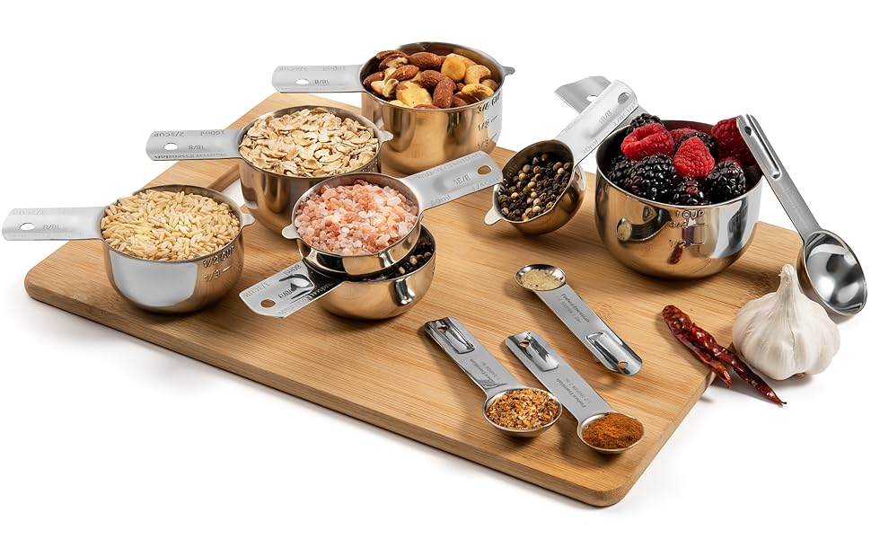 Hudson Essentials Stainless Steel Measuring Cups and Spoons Set - Stackable Set with Spout (11 Piece Set)