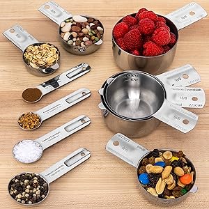 Hudson Essentials Stainless Steel Measuring Cups and Spoons Set - Stackable Set with Spout (11 Piece Set)
