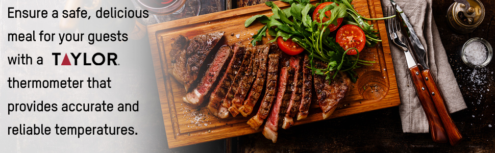 Taylor Digital Instant Read Meat Thermometer for GLP-1 High Protein Meal Prep – Waterproof Kitchen Probe for Chicken, Steak, Lean Cuts, Grill, BBQ – Fast Temperature Check, Blue Backlight Display, Red