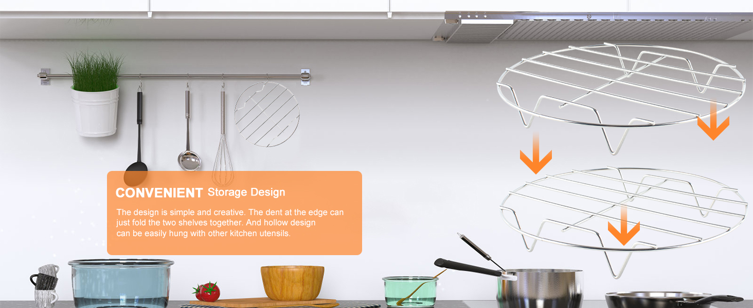 TamBee 8 Inch Cooking Rack Round 304 Stainless Steel Cooling Racks Baking and Cooling Steaming Rack w Stand Cookware for Air Fryer Pressure Cooker Canning 2Pcs