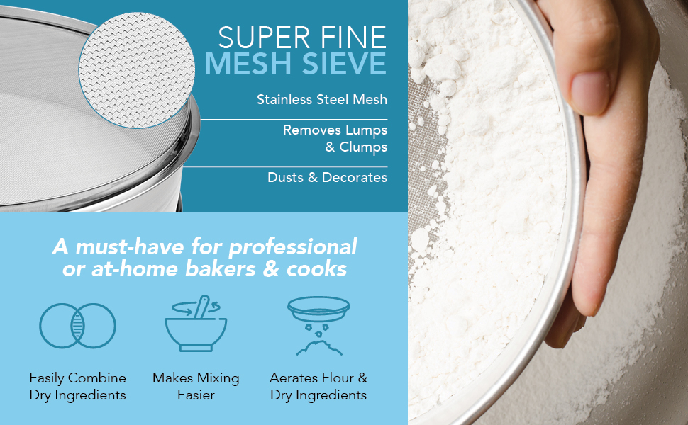 Stainless Steel Flour Sifter Fine Mesh Round Flour Sieve for Baking 8