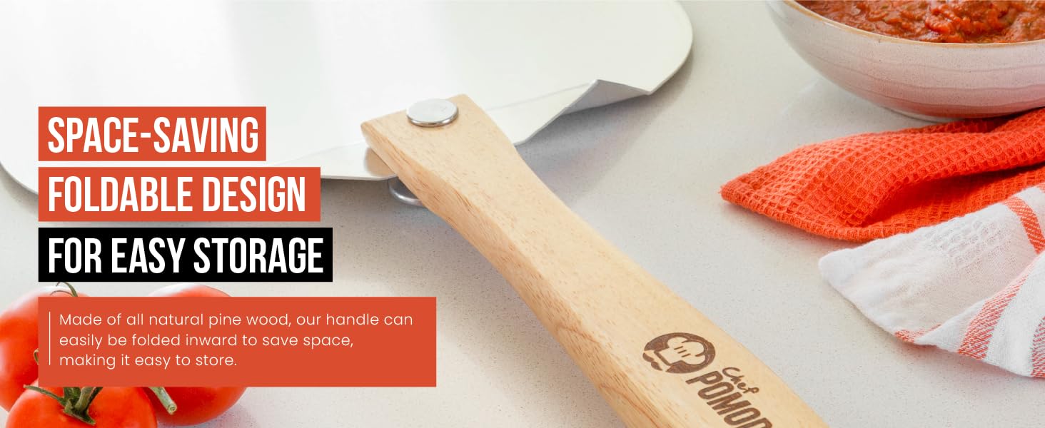 Chef Pomodoro Aluminum Metal Pizza Peel with Foldable Wood Handle for Easy Storage, Pizza Spatula, Gourmet Luxury Pizza Paddle for Baking Homemade Pizza Bread (12 inch)