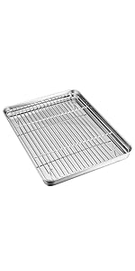 TeamFar Toaster Oven Tray and Rack Set, 9.3’’ x 7’’ x 1’’, Stainless Steel Toaster Oven Pan Broiler Pan, Non Toxic & Healthy, Easy Clean & Dishwasher Safe