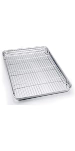 TeamFar Toaster Oven Tray and Rack Set, 9.3’’ x 7’’ x 1’’, Stainless Steel Toaster Oven Pan Broiler Pan, Non Toxic & Healthy, Easy Clean & Dishwasher Safe