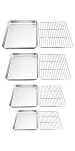 TeamFar Toaster Oven Tray and Rack Set, 9.3’’ x 7’’ x 1’’, Stainless Steel Toaster Oven Pan Broiler Pan, Non Toxic & Healthy, Easy Clean & Dishwasher Safe