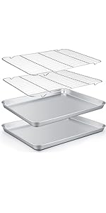 TeamFar Toaster Oven Tray and Rack Set, 9.3’’ x 7’’ x 1’’, Stainless Steel Toaster Oven Pan Broiler Pan, Non Toxic & Healthy, Easy Clean & Dishwasher Safe