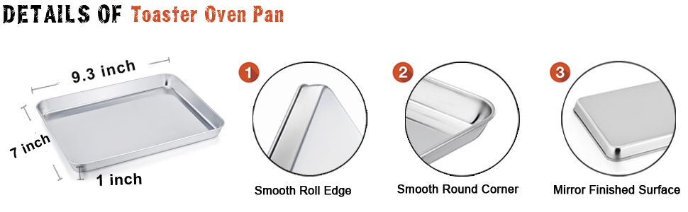 TeamFar Toaster Oven Tray and Rack Set, 9.3’’ x 7’’ x 1’’, Stainless Steel Toaster Oven Pan Broiler Pan, Non Toxic & Healthy, Easy Clean & Dishwasher Safe