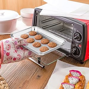 TeamFar Toaster Oven Tray and Rack Set, 9.3’’ x 7’’ x 1’’, Stainless Steel Toaster Oven Pan Broiler Pan, Non Toxic & Healthy, Easy Clean & Dishwasher Safe