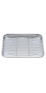 TeamFar Toaster Oven Tray and Rack Set, 9.3’’ x 7’’ x 1’’, Stainless Steel Toaster Oven Pan Broiler Pan, Non Toxic & Healthy, Easy Clean & Dishwasher Safe