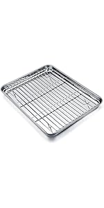 TeamFar Toaster Oven Tray and Rack Set, 9.3’’ x 7’’ x 1’’, Stainless Steel Toaster Oven Pan Broiler Pan, Non Toxic & Healthy, Easy Clean & Dishwasher Safe