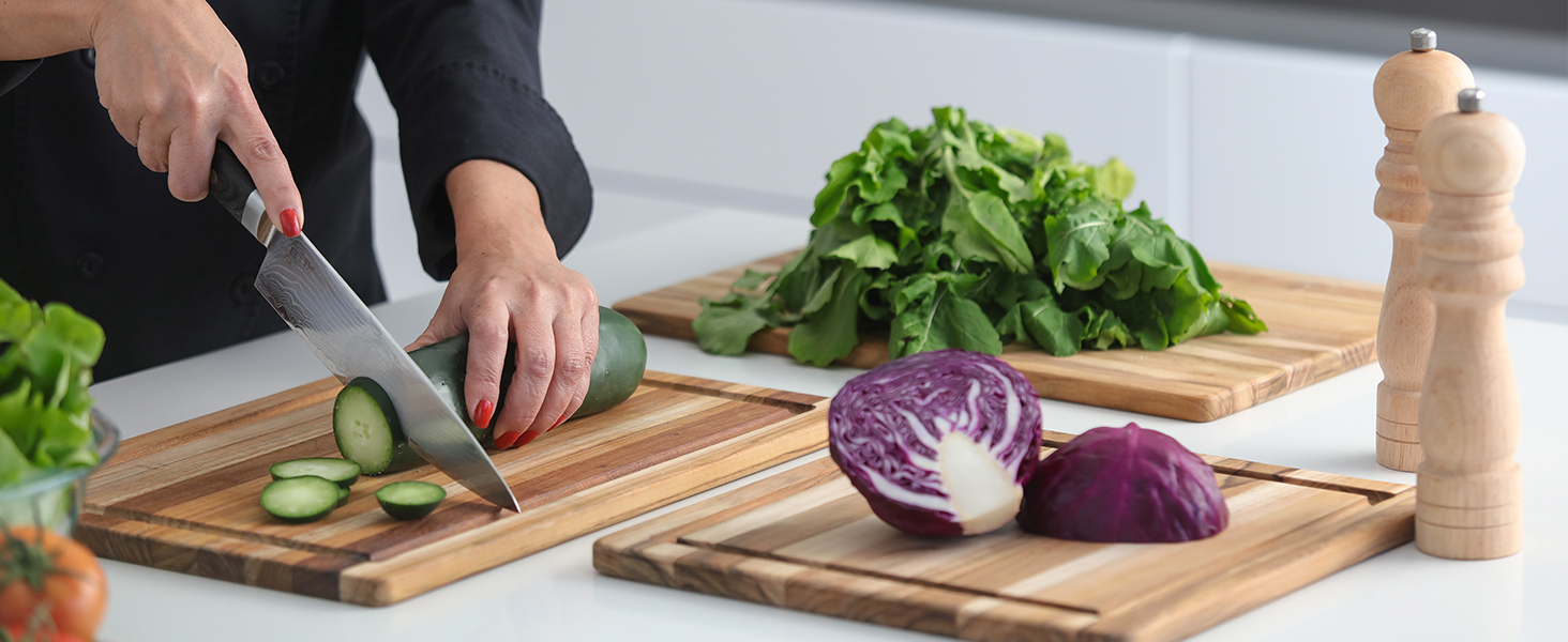 Teakhaus Cutting Board - Large (L) Wood Cutting Board with Juice Groove - Holiday Gift Ideas for Men and Women - Gift-Ready, Reversible, Edge Grain Wood, Knife Friendly - FSC Certified