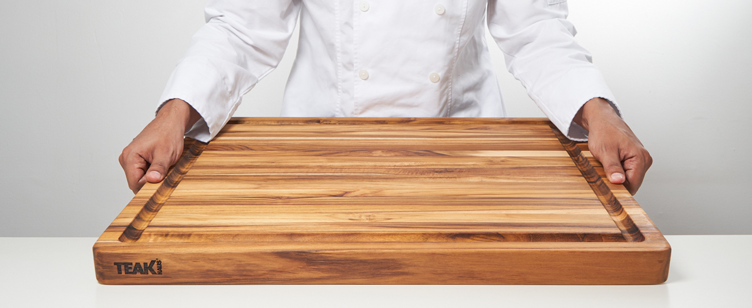Teakhaus Cutting Board - Large (L) Wood Cutting Board with Juice Groove - Holiday Gift Ideas for Men and Women - Gift-Ready, Reversible, Edge Grain Wood, Knife Friendly - FSC Certified