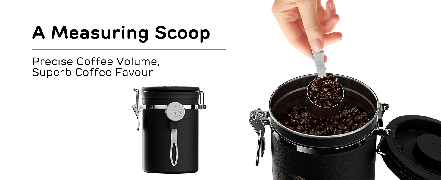 Coffee Gator Coffee Canister, 11oz Airtight Stainless Steel Kitchen Food Storage Container with Date-Tracker, CO2-Release Valve and Scoop for Beans, Grounds, Sugar, Cookies Jars, Tea, Cereal - Gray