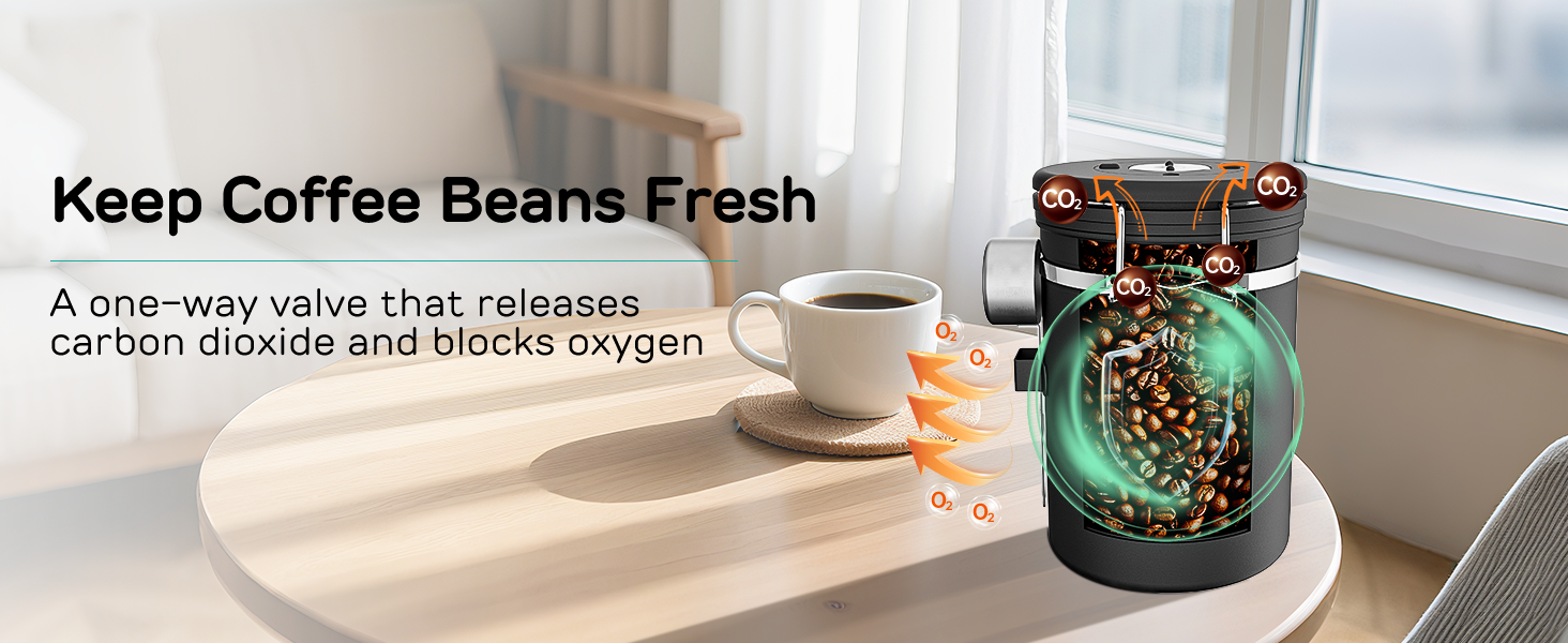 Coffee Gator Coffee Canister, 11oz Airtight Stainless Steel Kitchen Food Storage Container with Date-Tracker, CO2-Release Valve and Scoop for Beans, Grounds, Sugar, Cookies Jars, Tea, Cereal - Gray