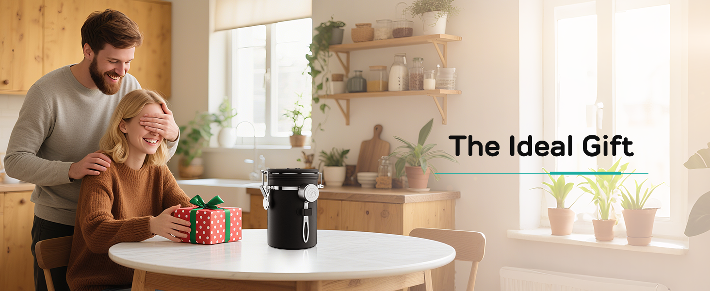 Coffee Gator Coffee Canister, 11oz Airtight Stainless Steel Kitchen Food Storage Container with Date-Tracker, CO2-Release Valve and Scoop for Beans, Grounds, Sugar, Cookies Jars, Tea, Cereal - Gray