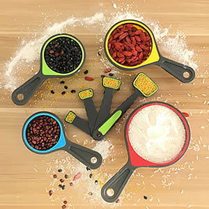 Measuring Cup and Spoon Set, Collapsible Measuring Cup, 8 Piece Measuring Tools and 1 Funnel, Engraved Metric/US Markings, for Liquid and Dry Measurements, Space Saving, BPA Free Silicone, Colorful