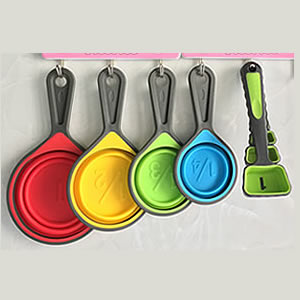Measuring Cup and Spoon Set, Collapsible Measuring Cup, 8 Piece Measuring Tools and 1 Funnel, Engraved Metric/US Markings, for Liquid and Dry Measurements, Space Saving, BPA Free Silicone, Colorful