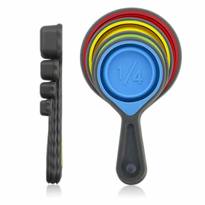 Measuring Cup and Spoon Set, Collapsible Measuring Cup, 8 Piece Measuring Tools and 1 Funnel, Engraved Metric/US Markings, for Liquid and Dry Measurements, Space Saving, BPA Free Silicone, Colorful