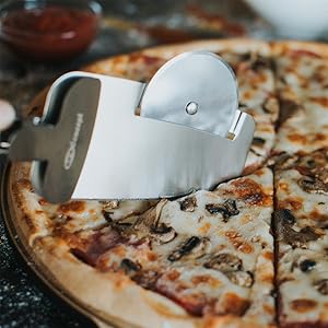 Pizza Cutter Wheel 4 in 1 design, Super Sharp Slicer, very easy to Cut & Serve, all Stainless Steel, Dishwasher safe