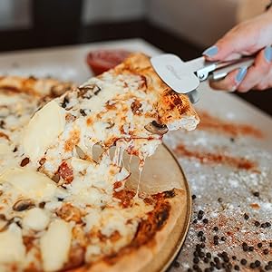 Pizza Cutter Wheel 4 in 1 design, Super Sharp Slicer, very easy to Cut & Serve, all Stainless Steel, Dishwasher safe