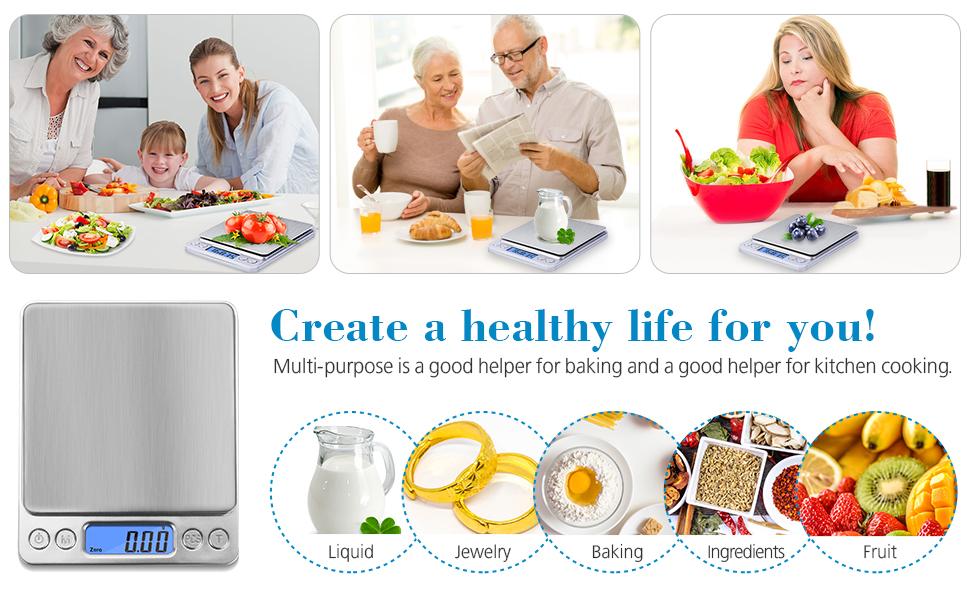 Toprime Digital Gram Scale 500g 0.01g Food Scale High Precision Kitchen Scale Multifunctional Stainless Steel Pocket Scale with Back-Lit LCD Display Tare PCS Features Silver