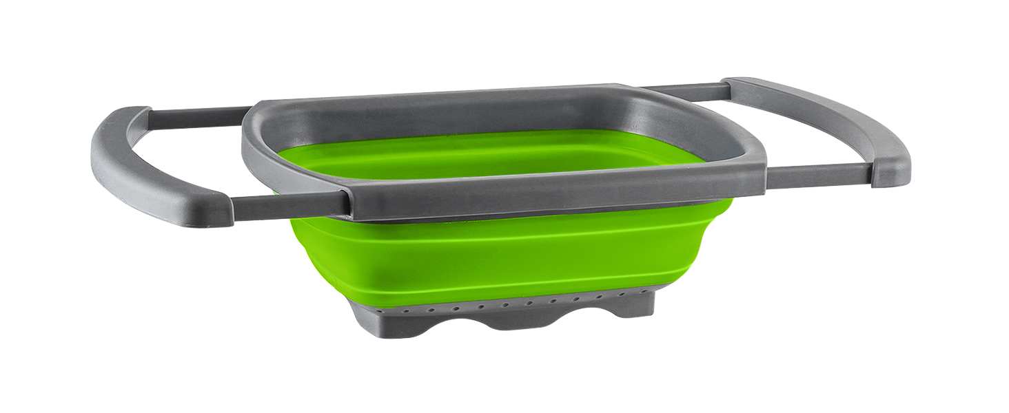 Qimh Colander collapsible, Colander Strainer Over The Sink Vegetable Fruit Strainer Basket (6 Quart) with Extendable Handles, New Kitchen Essentials