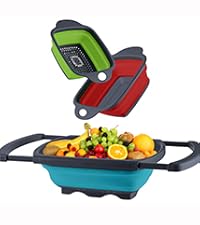 Qimh Colander collapsible, Colander Strainer Over The Sink Vegetable Fruit Strainer Basket (6 Quart) with Extendable Handles, New Kitchen Essentials