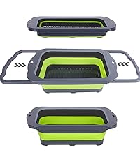 Qimh Colander collapsible, Colander Strainer Over The Sink Vegetable Fruit Strainer Basket (6 Quart) with Extendable Handles, New Kitchen Essentials