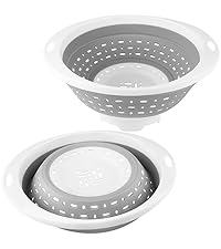 Qimh Colander collapsible, Colander Strainer Over The Sink Vegetable Fruit Strainer Basket (6 Quart) with Extendable Handles, New Kitchen Essentials