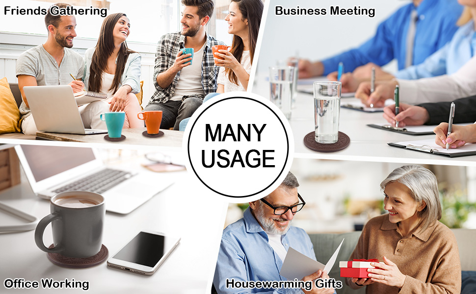 Drink Coasters,PU Leather Bar Beer Beverage Coaster for Drinks Set of 6 with Holder Coasters for Wooden Table Coffee Table Absorbent, Easy Clean Cup Coaster Easter Housewarming Gifts