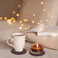 Drink Coasters,PU Leather Bar Beer Beverage Coaster for Drinks Set of 6 with Holder Coasters for Wooden Table Coffee Table Absorbent, Easy Clean Cup Coaster Easter Housewarming Gifts