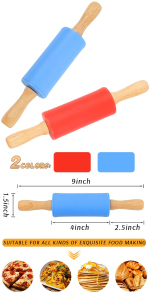 Koogel 9 Inch Mini Rolling Pin, 2 PCS Wooden Handle Rolling Pin for Kids Dough Rollers for Baking Supplies Home Kitchen