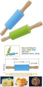 Koogel 9 Inch Mini Rolling Pin, 2 PCS Wooden Handle Rolling Pin for Kids Dough Rollers for Baking Supplies Home Kitchen