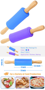 Koogel 9 Inch Mini Rolling Pin, 2 PCS Wooden Handle Rolling Pin for Kids Dough Rollers for Baking Supplies Home Kitchen