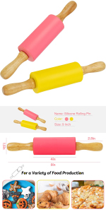 Koogel 9 Inch Mini Rolling Pin, 2 PCS Wooden Handle Rolling Pin for Kids Dough Rollers for Baking Supplies Home Kitchen