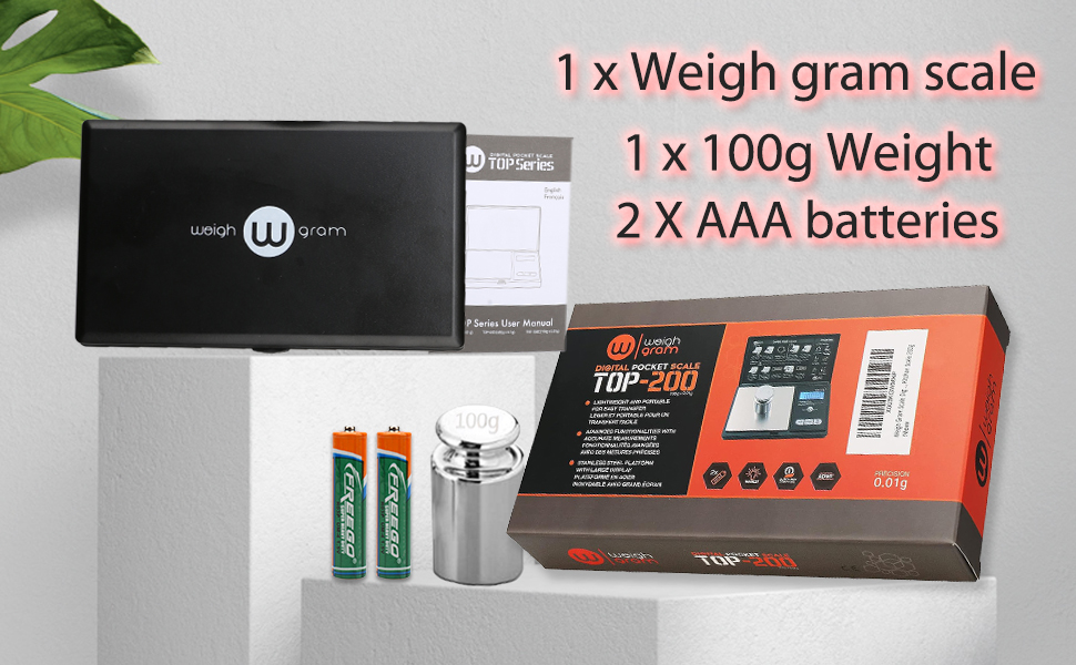 Weigh Gram 200g Digital Pocket Gram Scale 0.01g Accuracy, 200g x 0.01g Mini Digital Grams Scale, Small Food Scale, Jewelry Scale, Ounces Grains Scale With100g Calibration Weight