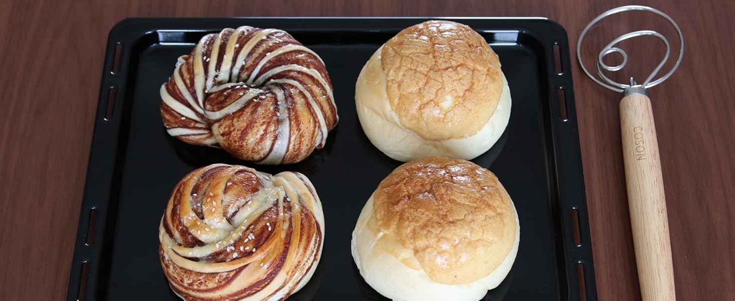 Pack of 2 Danish Dough Whisk, Kitchen Baking Flour Mixing Tool for Sourdough, Bread, Flour Paste, Butter, Pancake, Pizza, Cake, Pastry, Biscuits, Wooden Handle Stainless Steel Ring