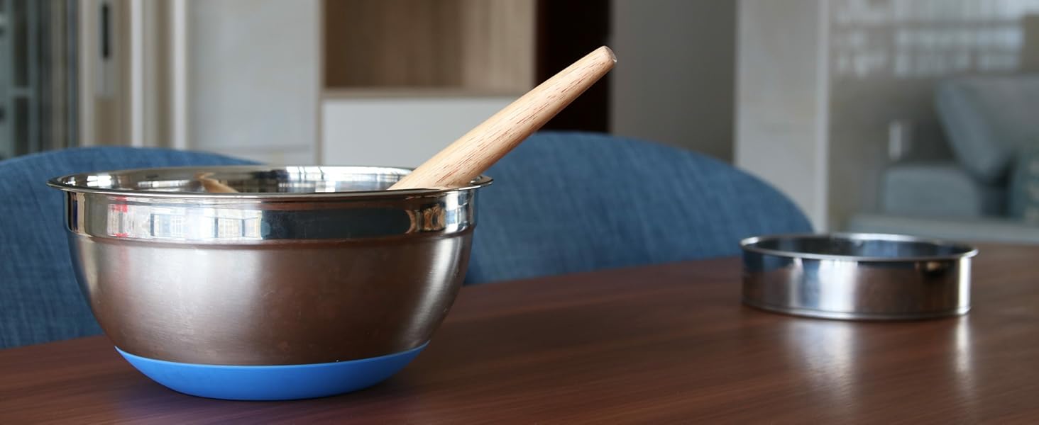 Pack of 2 Danish Dough Whisk, Kitchen Baking Flour Mixing Tool for Sourdough, Bread, Flour Paste, Butter, Pancake, Pizza, Cake, Pastry, Biscuits, Wooden Handle Stainless Steel Ring