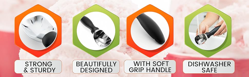 Spring Chef Heavy Duty Metal Ice Cream Scoop - Dishwasher Safe Ice Cream Scooper - Commercial Icecream Scoop Spade - Professional Kitchen Gadgets for Gelato, Melon, Sundae - Cookie Spoon - Mint