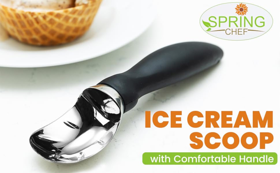 Spring Chef Heavy Duty Metal Ice Cream Scoop - Dishwasher Safe Ice Cream Scooper - Commercial Icecream Scoop Spade - Professional Kitchen Gadgets for Gelato, Melon, Sundae - Cookie Spoon - Mint