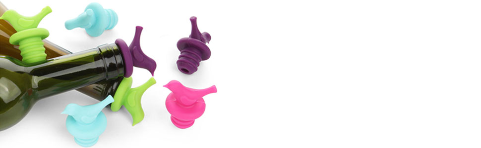 Little Bird Silicone Wine Bottle Stopper Kit, Silicone Bottle Cork Set of 8, Assorted Color Green Blue Pink and Purple