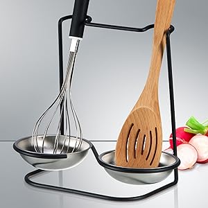 Prodyne Metalla Stainless Steel Double Spoon Rest, Black