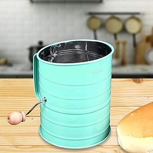 MaMix Stainless Steel Baking Hand Crank Flour Sifter with 2 Wire Agitator 3 Cup