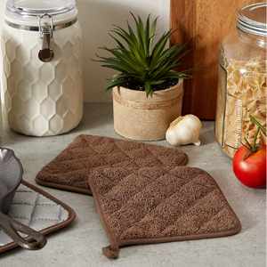 DII Basic Terry Collection Quilted 100% Cotton, Potholder, Barn Red, 3 Piece