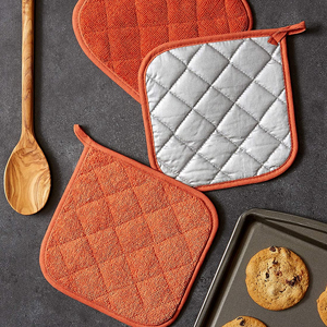 DII Basic Terry Collection Quilted 100% Cotton, Potholder, Barn Red, 3 Piece